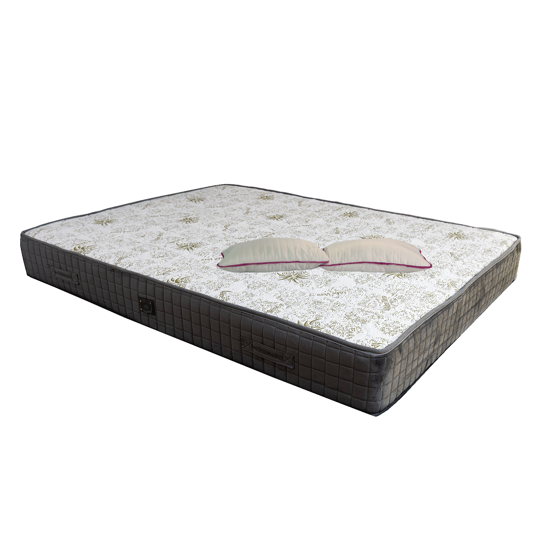 Produse - Set Saltea ortopedica, cu arcuri, Roza Super Lux Ortopedic 160x190x25cm, fermitate mediu spre tare, plasa de arcuri Bonell, fara vara-iarna, banda de aerisire spaceair, greutate maxima sustinuta 100 kg/utilizator, Salt Confort, 2 perne matlasate 50x70cm