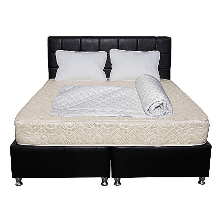 Set Saltea ortopedica cu arcuri, Super Ortopedica Sofia, 140x200x20cm, fermitate medie, plasa arcuri tip Bonell, fata vara-iarna, sistem aerisire cu butoni, Saltex plus 2 perne matlasate, 50x70cm si husa hipoalergenica, microfibra, lavabila la 95°C [1]