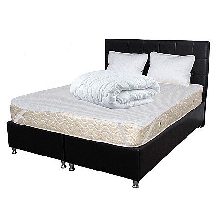 Set Saltea ortopedica cu arcuri Super Ortopedica Sofia 140x200x20cm, fermitate medie, plasa arcuri Bonell, fata vara-iarna, sistem aerisire cu butoni, Pachet textile Avantaj, 2 perne matlasate 50x70cm, protectie hipoalergenica, pilota iarna 180x200cm