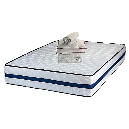 Produse - Set Saltea ortopedica Iris Super Lux Comfort 140x200x26cm, fermitate tare, cu plasa de arcuri Bonell, sistem de aerisire banda Spaceair, Saltsib plus 2 perne 50x70cm, husa hipoalergenica, lavabila la 95°C si pilota matlasata iarna, antialergica, 180x200cm