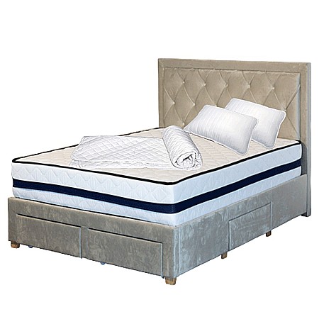 Set Saltea ortopedica, Iris Super Lux Comfort, 160x200x26cm, fermitate tare, plasa de arcuri tip Bonell, sistem de aerisire banda Spaceair, Saltsib plus 2 perne matlasate si husa hipoalergenica, microfibra, lavabila la 95°C [1]