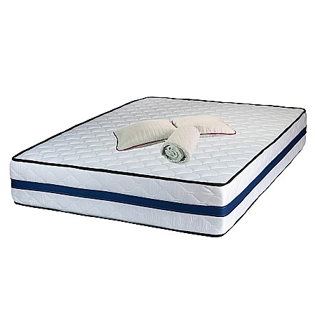 Promotii - Set Saltea ortopedica, Iris Super Lux Comfort, 160x200x26cm, fermitate tare, plasa de arcuri tip Bonell, sistem de aerisire banda Spaceair, Saltsib plus 2 perne matlasate si husa hipoalergenica, microfibra, lavabila la 95°C