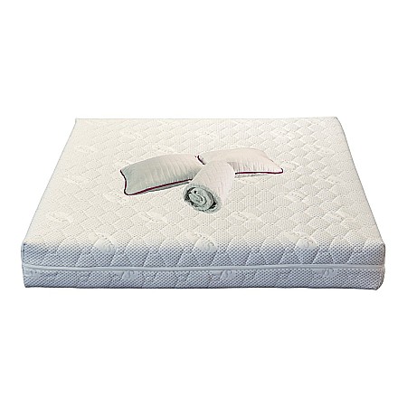 Promotii - Set Saltea ortopedica, Jupiter Memory One 140x200x24cm, cu spuma poliuretanica, memory foam 4 cm, husa detasabila, tricot Silver Care, hipoalergenica, fermitate mediu spre tare, Saltsib plus 2 perne matlasate 50x70cm, lavabile la 60°C si husa antialergica