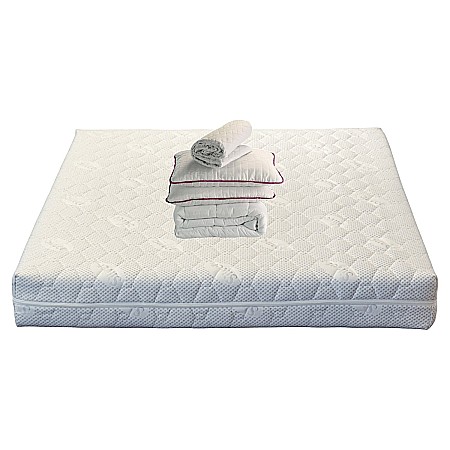 Promotii - Set Saltea ortopedica Jupiter Memory One 180x200x24cm cu spuma poliuretanica, memory foam 4 cm, husa hipoalergenica, fermitate mediu-tare, Pachet textile Avantaj cu 2 perne matlasate 50x70cm, lavabile la 60°C, husa antialergica, pilota iarna, 200x200cm