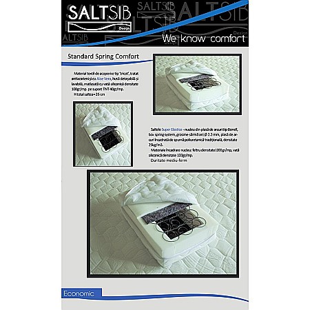 Set Saltea ortopedica, Terra Standard Spring Comfort 180x200x26cm, cu plasa de arcuri Bonell, husa detasabila tricot, hipoalergenica, fermitate mediu spre tare, Saltsib plus pilota vara, 180x200cm, matlasata, umplutura fibre de poliester, lavabila la 95°C [5]