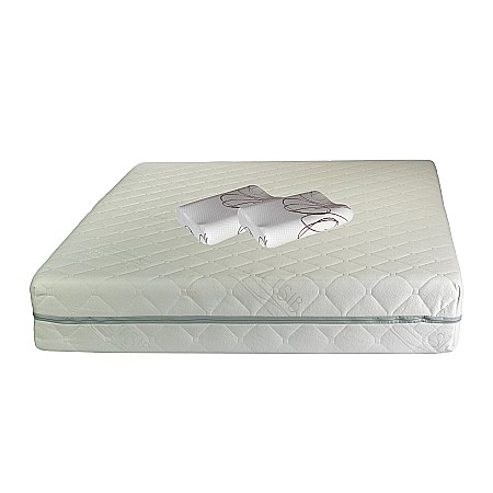 Promotii - Set Saltea ortopedica, Terra Standard Spring Comfort 180x200x26cm, plasa arcuri Bonell, husa detasabila tricot, fermitate mediu spre tare, Saltsib plus 2 perne ortopedice memory SB 52x32 cm, husa lavabila la 40°C