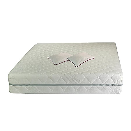 Promotii - Set Saltea ortopedica, Terra Standard Spring Comfort 180x200x26cm, cu plasa de arcuri Bonell, husa detasabila tricot, hipoalergenica, fermitate mediu spre tare, Saltsib plus 2 perne matlasate 50x70cm, umplutura fibre de poliester, lavabile la 60°C