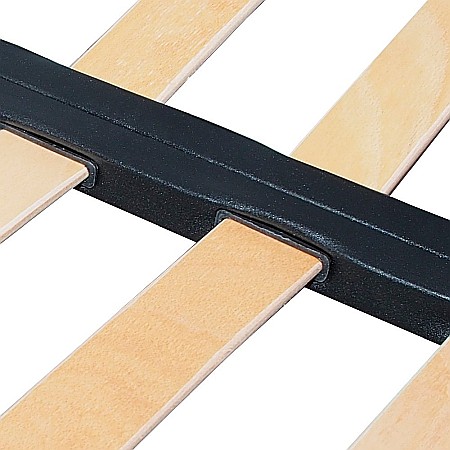 Somiera metalica fixa pentru pat dublu 160x200, 6 picioare, 32 lamele lemn fag, benzi textile, suport saltea ferm, negru [3]