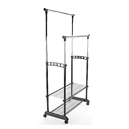 Stender haine cu suport incaltaminte dublu SL Nova II Bis, metalic, cu roti, inaltime ajustabila, solid, negru/argintiu [2]