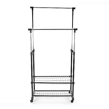 Stender haine cu suport incaltaminte dublu SL Nova II Bis, metalic, cu roti, inaltime ajustabila, solid, negru/argintiu [1]