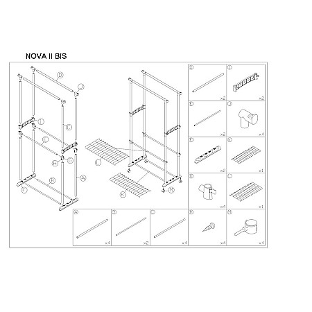 Stender haine cu suport incaltaminte dublu SL Nova II Bis, metalic, cu roti, inaltime ajustabila, solid, negru/argintiu [5]