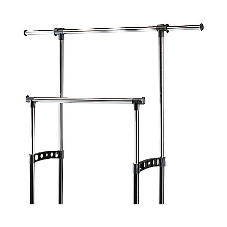 Stender haine dublu cu suport pantofi HM WU11, stabil, metalic, polipropilena, cu roti, reglabil inaltime si latime, negru/argintiu [1]