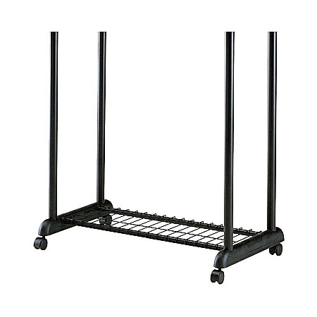 Stender haine dublu cu suport pantofi HM WU11, stabil, metalic, polipropilena, cu roti, reglabil inaltime si latime, negru/argintiu [2]