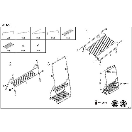 Stender pentru umerase cu suport dublu de pantofi HM WU29, metalic, negru [3]