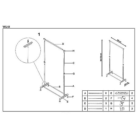 Suport de umerase pentru haine HM WU8, metalic, polipropilena, cu roti, raft pentru incaltaminte, inaltime ajustabila, negru [1]