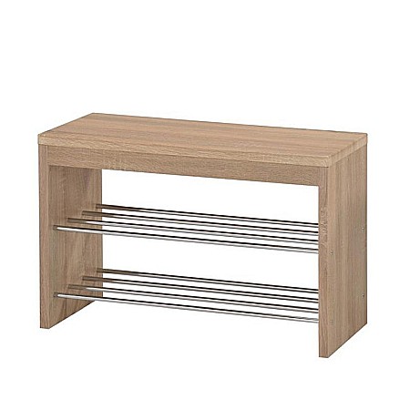 Suport pantofi cu bancuta HM ST7, MDF, metal cromat, capacitate 8 perechi, 2 rafturi, fag [0]