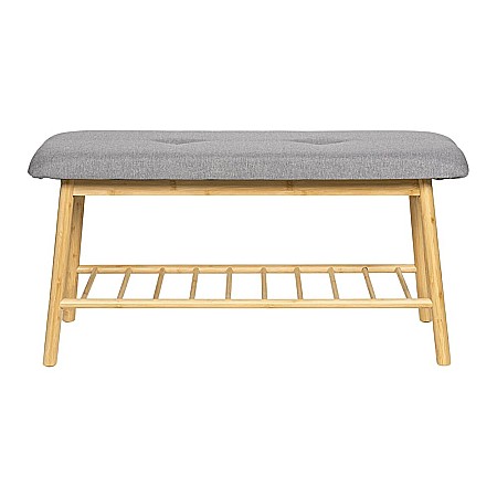 Suport pantofi cu bancuta KL Sandi, Bambus, capacitate 5 perechi, raft, stejar/gri [1]