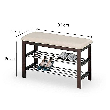 Suport pantofi HM ST3, cu bancuta, lemn, 2 rafturi, capacitate 8 perechi, crem/wenge [1]