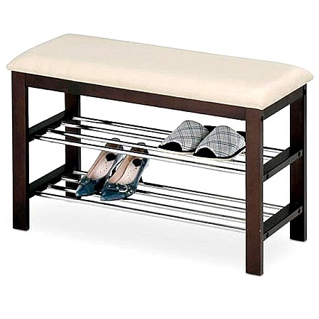 Produse - Suport pantofi HM ST3, cu bancuta, lemn, 2 rafturi, capacitate 8 perechi, crem/wenge