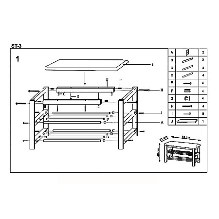 Suport pantofi HM ST3, cu bancuta, lemn, 2 rafturi, capacitate 8 perechi, alb/negru [1]