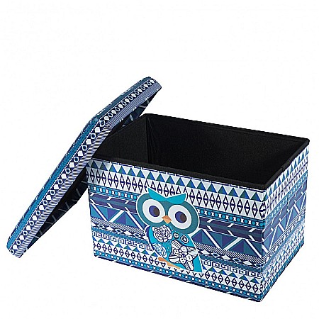Taburete cu spatiu depozitare, Design, MDF/ Piele ecologica, 100 kg, 48 x 32 Blue Owl [3]