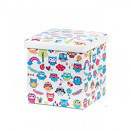 Taburete cu spatiu depozitare, Design, MDF/ Piele ecologica, 100 kg, 38 x 38, Owls New [3]