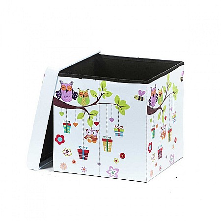 Taburete cu spatiu depozitare, Design, MDF/ Piele ecologica, 100 kg, 38 x 38 Owls [2]