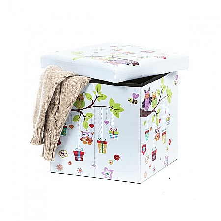 Produse - Taburete cu spatiu depozitare, Design, MDF/ Piele ecologica, 100 kg, 38 x 38 Owls