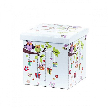 Taburete cu spatiu depozitare, Design, MDF/ Piele ecologica, 100 kg, 38 x 38 Owls [1]