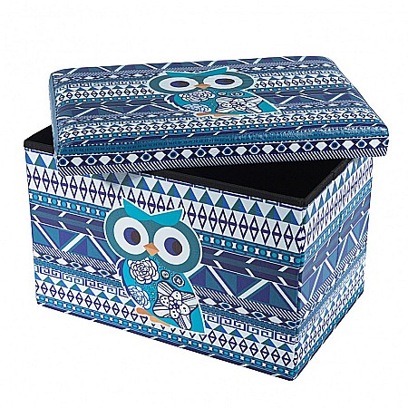 Taburete cu spatiu depozitare, Design, MDF/ Piele ecologica, 100 kg, 48 x 32 Blue Owl [2]