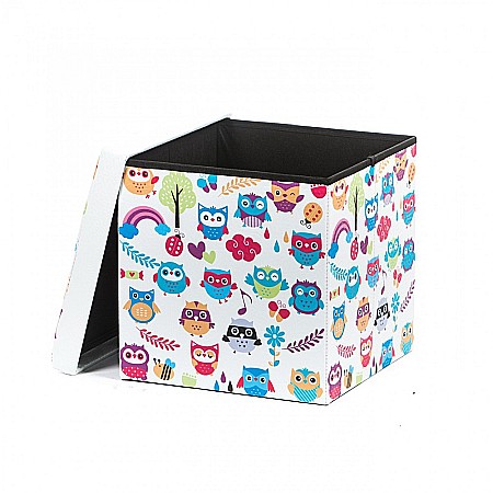 Taburete cu spatiu depozitare, Design, MDF/ Piele ecologica, 100 kg, 38 x 38, Owls New [1]