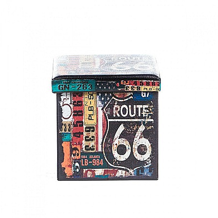 Taburete cu spatiu depozitare, Design, MDF/ Piele ecologica, 100 kg, 38 x 38, Route 66 [2]