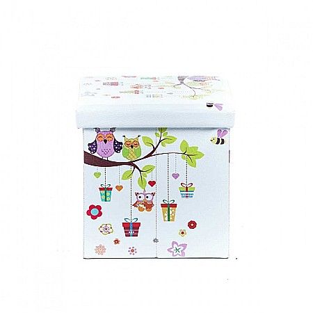 Taburete cu spatiu depozitare, Design, MDF/ Piele ecologica, 100 kg, 38 x 38 Owls [3]