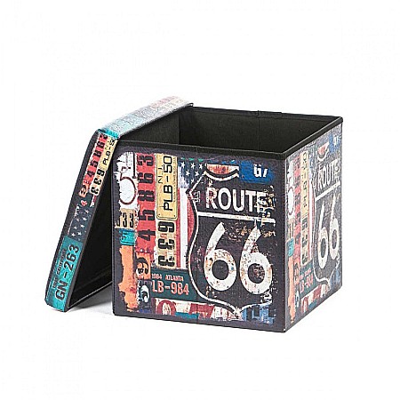 Taburete cu spatiu depozitare, Design, MDF/ Piele ecologica, 100 kg, 38 x 38, Route 66 [1]