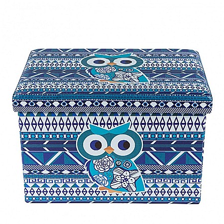 Taburete cu spatiu depozitare, Design, MDF/ Piele ecologica, 100 kg, 48 x 32 Blue Owl [1]