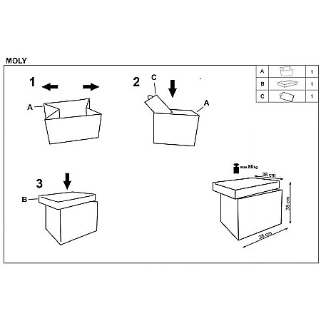 Taburete pliabil cu spatiu depozitare HM Moly Bufnita, piele ecologica, patrat, 80 kg [1]