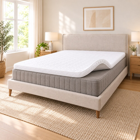 Produse - Topper saltea 120x200 spuma 10cm, fermitate medie spre tare, spuma poliuretanica, husa fixa matlasata, microfibra, Saltsib