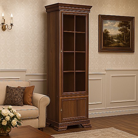 Produse in stoc - Vitrina living VMW1, 2 usi, 4 polite, Pal melaminat, cu insertii MDF, Nuc