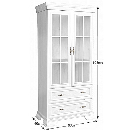 Vitrina living VMW2, 2 usi, 2 sertare, Pal melaminat, cu insertii MDF, Alb Antichizat [4]