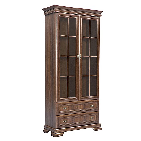 Vitrina living VMW2, 2 usi, 2 sertare, Pal melaminat, cu insertii MDF, Nuc [2]