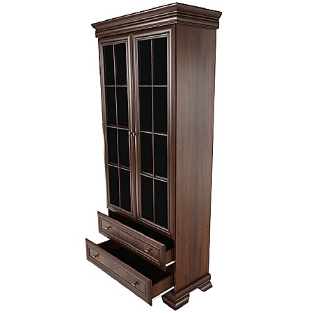 Vitrina living VMW2, 2 usi, 2 sertare, Pal melaminat, cu insertii MDF, Nuc [4]