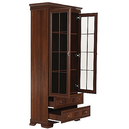 Vitrina living VMW2, 2 usi, 2 sertare, Pal melaminat, cu insertii MDF, Nuc [3]