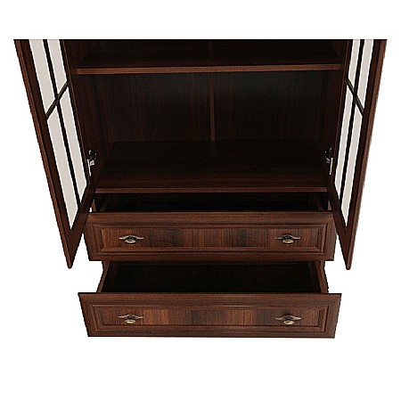 Vitrina living VMW2, 2 usi, 2 sertare, Pal melaminat, cu insertii MDF, Nuc [6]