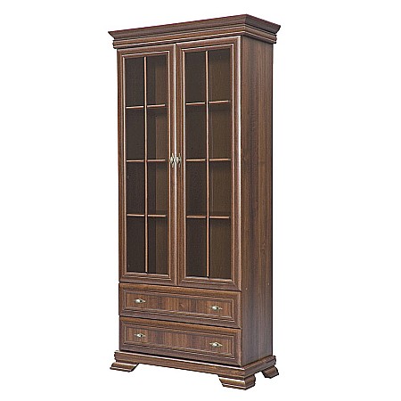 Vitrina living VMW2, 2 usi, 2 sertare, Pal melaminat, cu insertii MDF, Nuc [1]