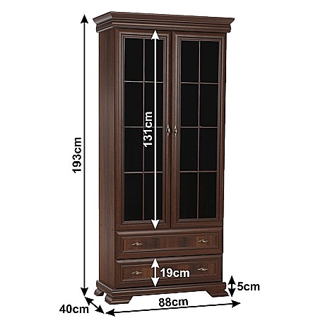 Vitrina living VMW2, 2 usi, 2 sertare, Pal melaminat, cu insertii MDF, Nuc [7]