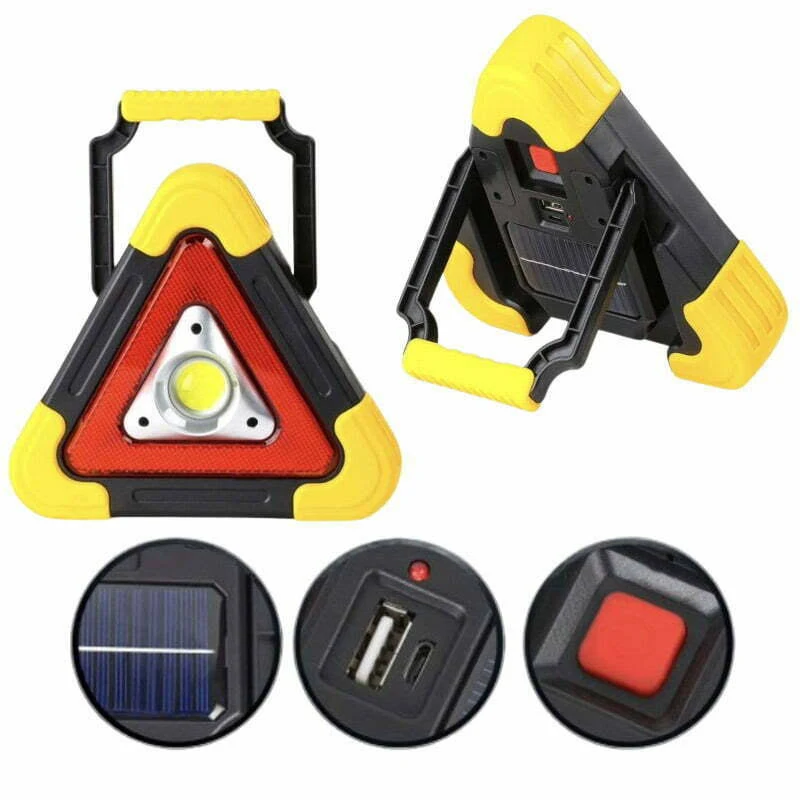 accesori auto - Triunghi SOS Cu Lanterna LED COB , LED Rosu , Incarcare Solara , USB , Acumulator Integrat