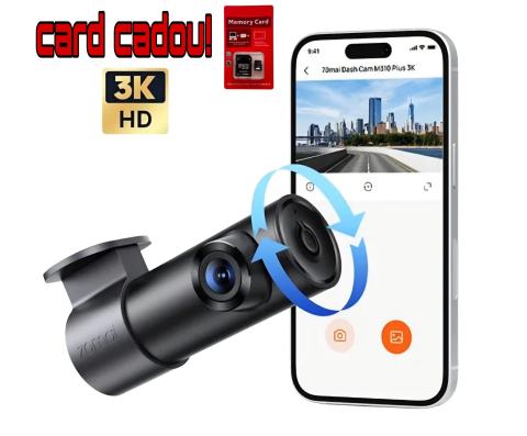 Produse - Card de memorie cadou. Cameră auto DVR 70mai M310 Plus 3K, Night Vision, G-Senzor, Wi-Fi, 3MP, Negru