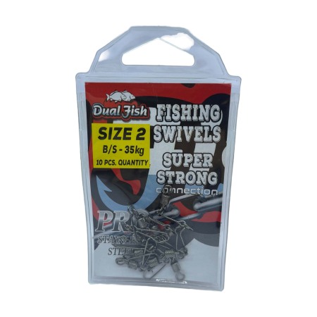Pescuit la crap - Agrafa cu vartej nr 2,  10 bucati /plic, rezistenta forta 35 kg, Dual Fish