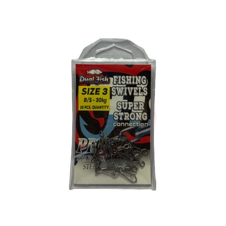 Pescuit la crap - Agrafa cu vartej nr 3,  10 bucati /plic, rezistenta forta 30 kg, Dual Fish