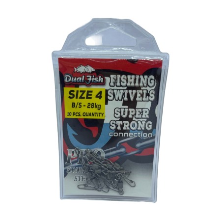 Pescuit la crap - Agrafa cu vartej nr 4,  10 bucati /plic, rezistenta forta 28 kg, Dual Fish